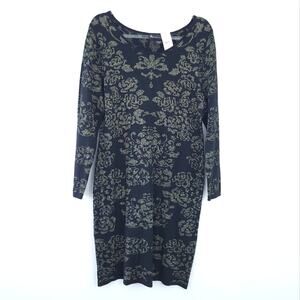NEW Lane Bryant Black Gold Design Sweater Dress Size 14/16 Long Sleeve Winter
